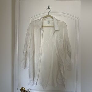 Oversized white button down, soft and waffle texture